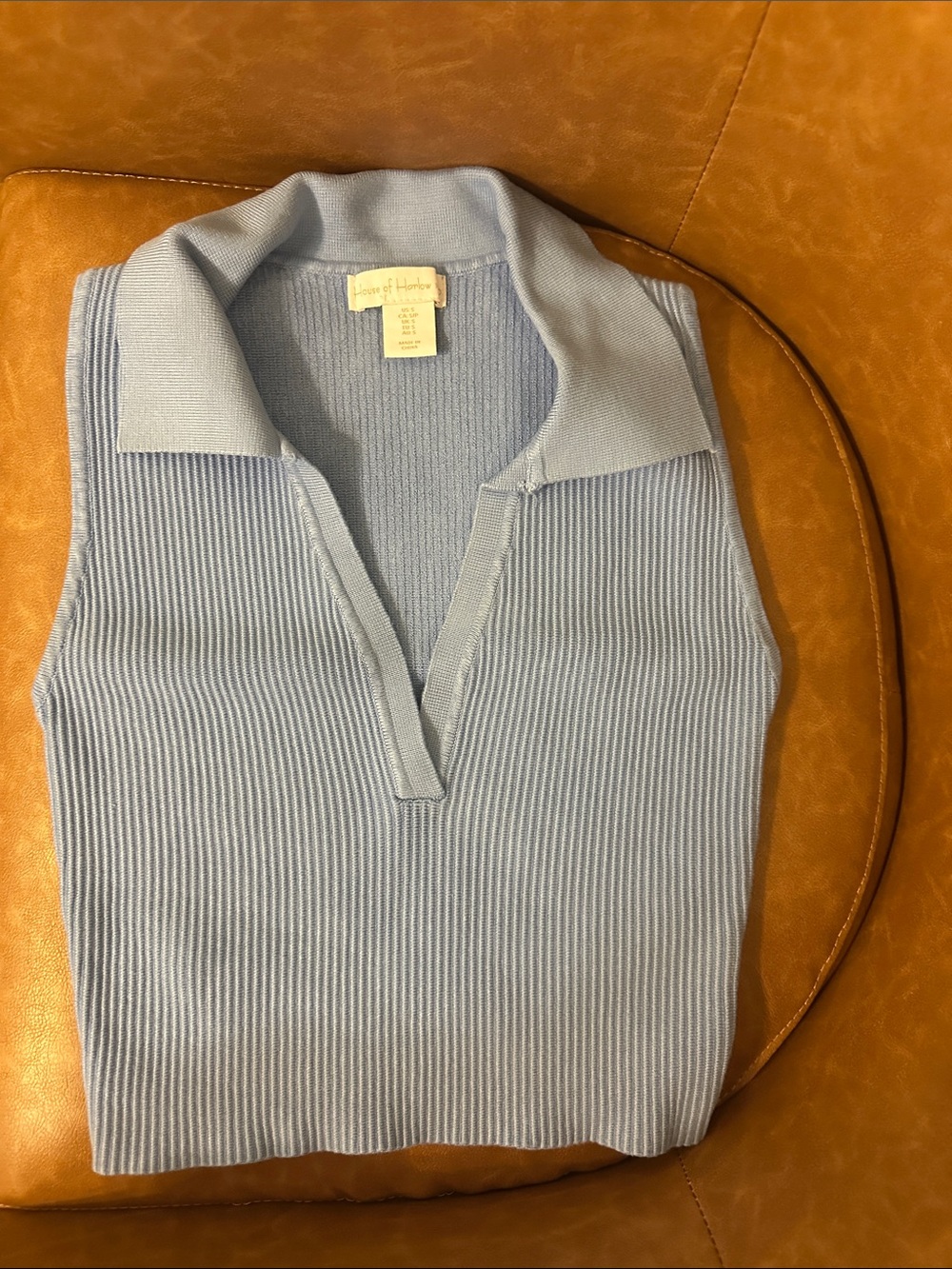 House of Harlow 1960 Powder Blue Ribbed V-Neck Polo Sweater